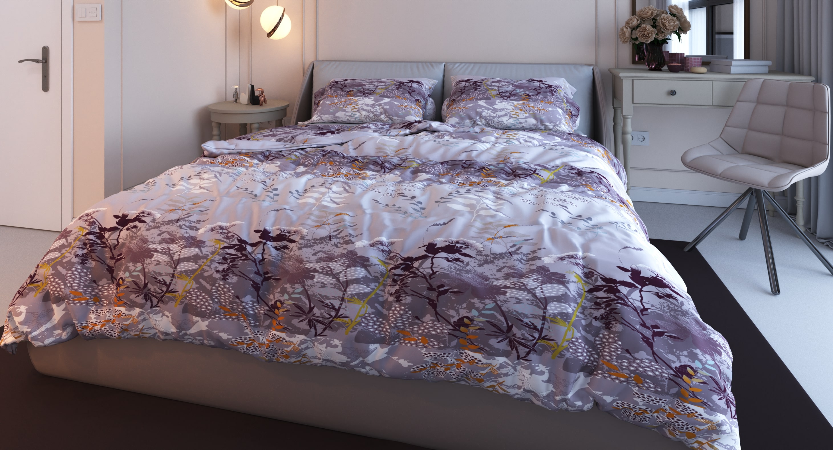 

Комплект постельного белья Бязь GM Textile 120 г/м2 Таинственный Лес (Серый) Евро