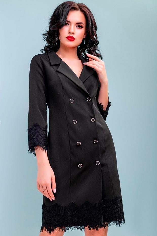 

Женское Seventeen платье из костюмной ткани с черным кружевом цвет черный XXL (1011.3227)