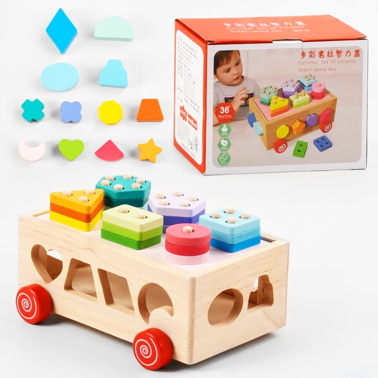 

Детская деревянная игра логика каталка 30 фигурок