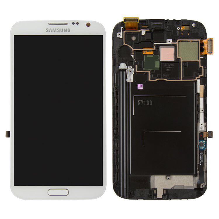 

Дисплей для Samsung N7100 Note 2, білий, із сенсорним екраном, з передньою панеллю, оригінал (переклеєне скло)