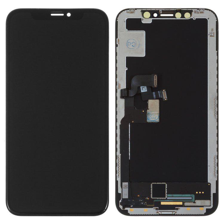 

Дисплей для iPhone X, чорний, із сенсорним екраном, з рамкою, (OLED), переклеєне скло