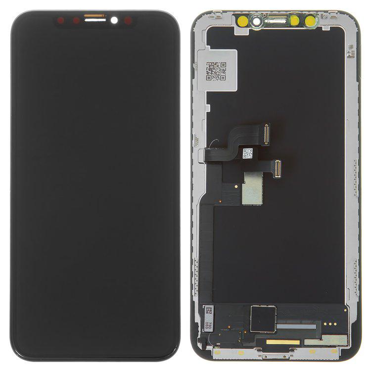 

Дисплей для iPhone X, чорний, із сенсорним екраном, з рамкою, (OLED), AAA, з пластиками камери та давача наближення, GX OEM soft
