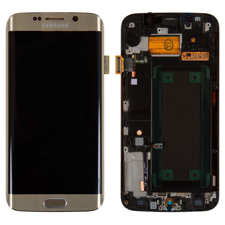 

Дисплей для Samsung G925F Galaxy S6 EDGE, золотистий, із сенсорним екраном, з рамкою, оригінал (переклеєне скло)