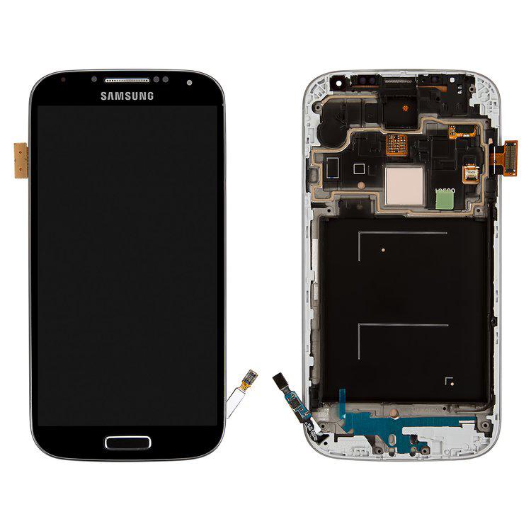 

Дисплей для Samsung I9500 Galaxy S4, чорний, із сенсорним екраном, з передньою панеллю, оригінал (переклеєне скло)
