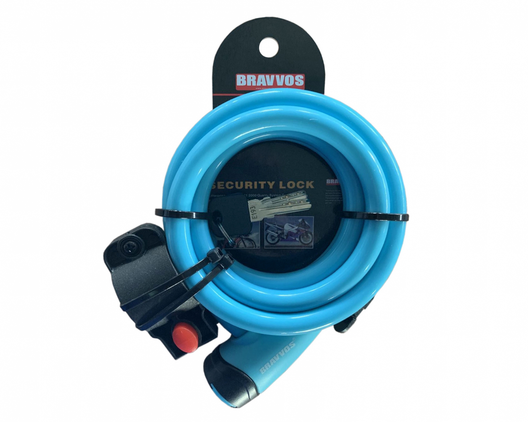 

Замок BRAVVOS LOC-065-110 на ключе со стальным тросом 12mmX1500mm голубой