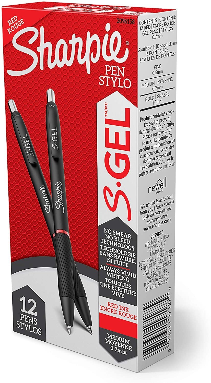 

Набор гелевых ручек 12 шт автоматических Sharpie S-Gel, Medium Red Gel Ink Красный 0.7 мм (2096158)