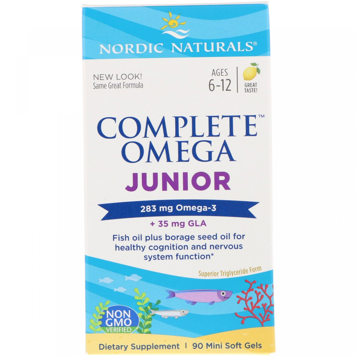 

Рыбий жир для подростков, Complete Omega Junior, Nordic Naturals, лимон, 283 мг, 90 капсул