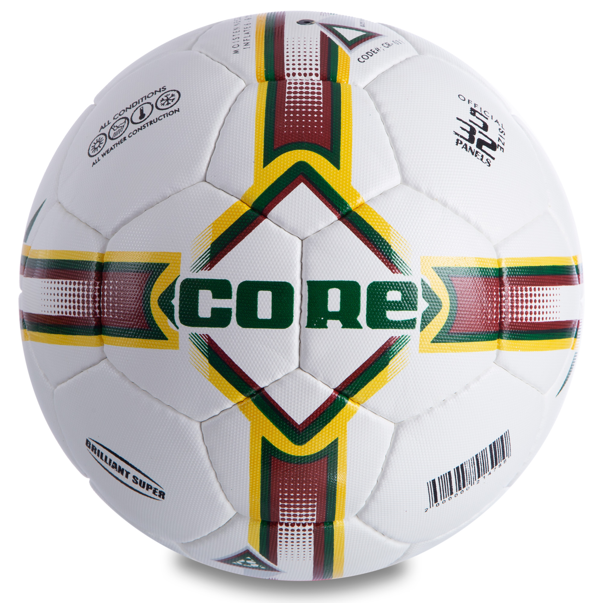 

Мяч футбольный №5 PU ламин. CORE BRILIANT SUPER CR-011 (№5, 4 сл., сшит вручную, белый-красный)