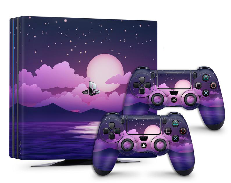 

Виниловая наклейка на Sony PlayStation PS4 Slim консоль и контроллер с принтом фиолетовая ночь, арт.700347