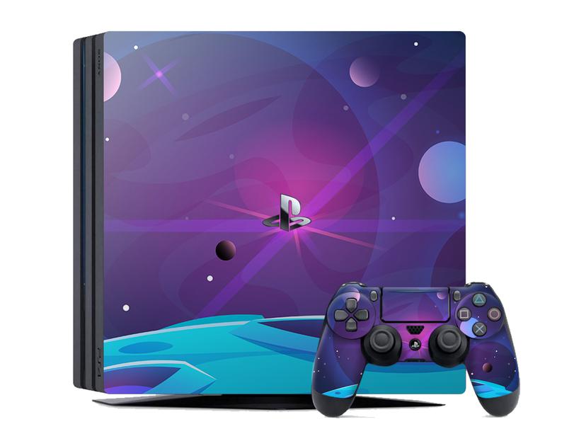 

Виниловая наклейка на Sony PlayStation PS4 Slim консоль и контроллер с принтом космос планеты, арт.700213