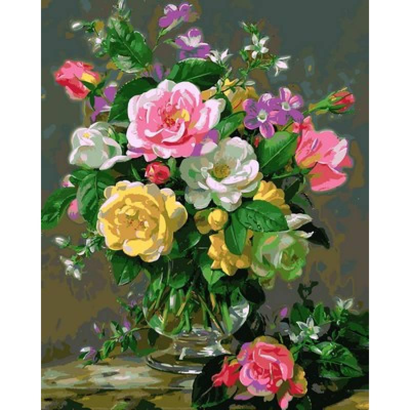 

Картина по номерам Q2167 Розы в стеклянной вазе, 40x50 см., Mariposa