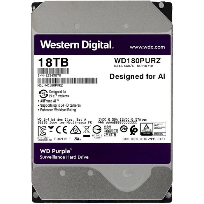 

Жёсткий диск 3.5" WD Purple 18TB SATA/512MB (WD180PURZ)