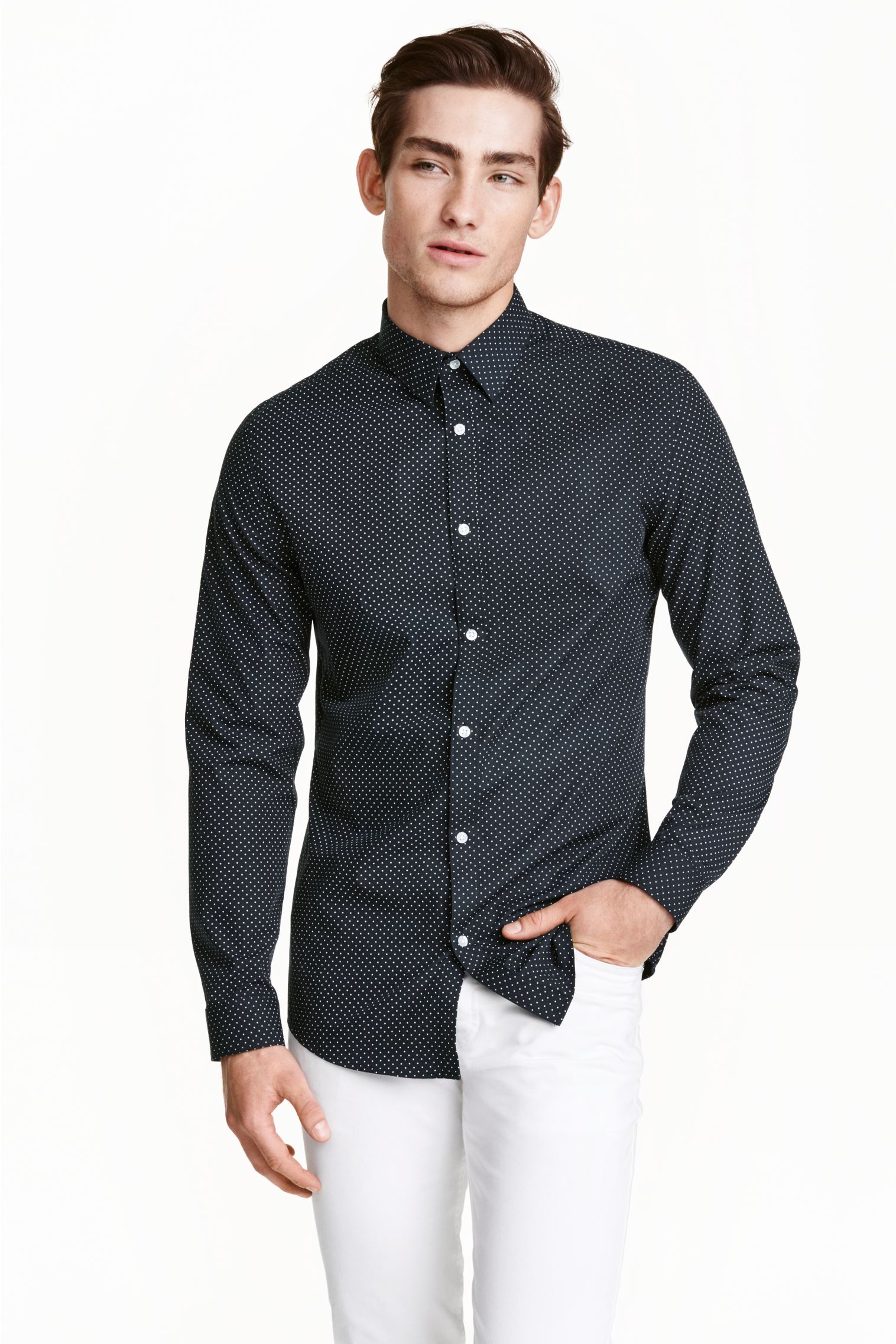

Рубашка H&M  темно синий горох 4005314, Рубашка H&M XS темно синий горох 4005314
