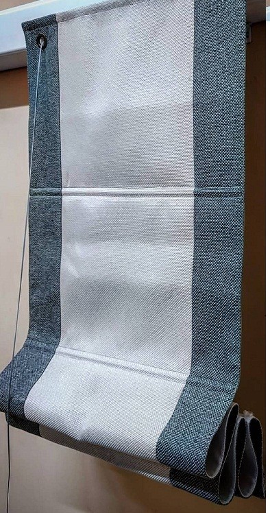 

Римская штора Рогожка Dimout Молочная с кантом Рогожка Стальная 2800*2500
