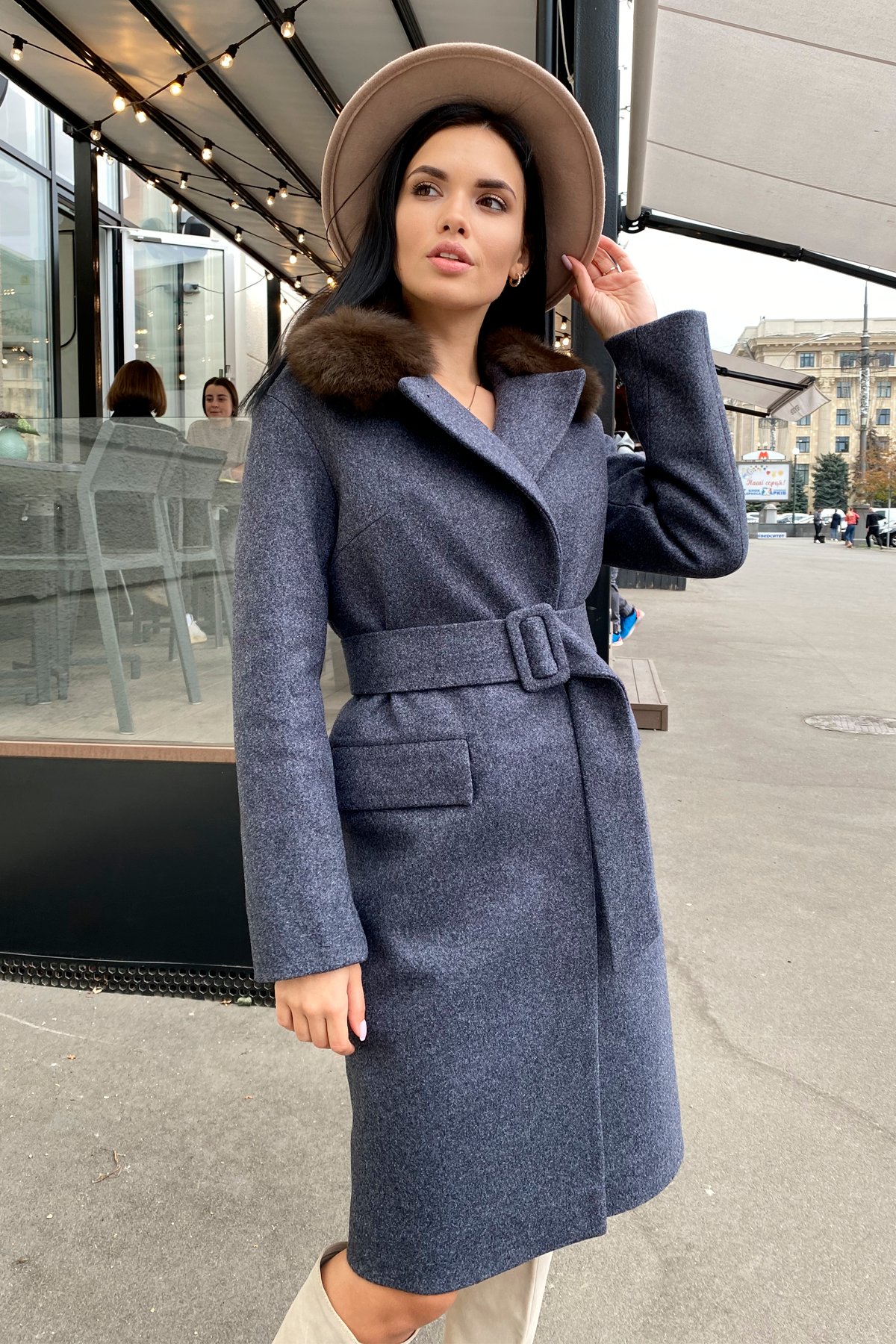 

Пальто Modasto Зимнее с меховым воротником "Моле 8185" L Т.синий 543