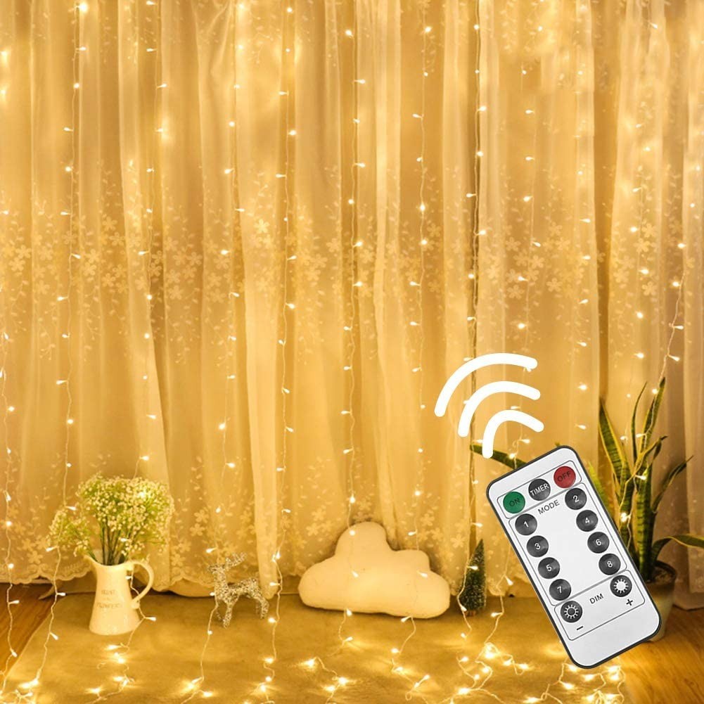 

Светодиодная гирлянда штора занавес "Бахрома" 3*3м 300LED 220V ww теплый белый + пульт ДУ