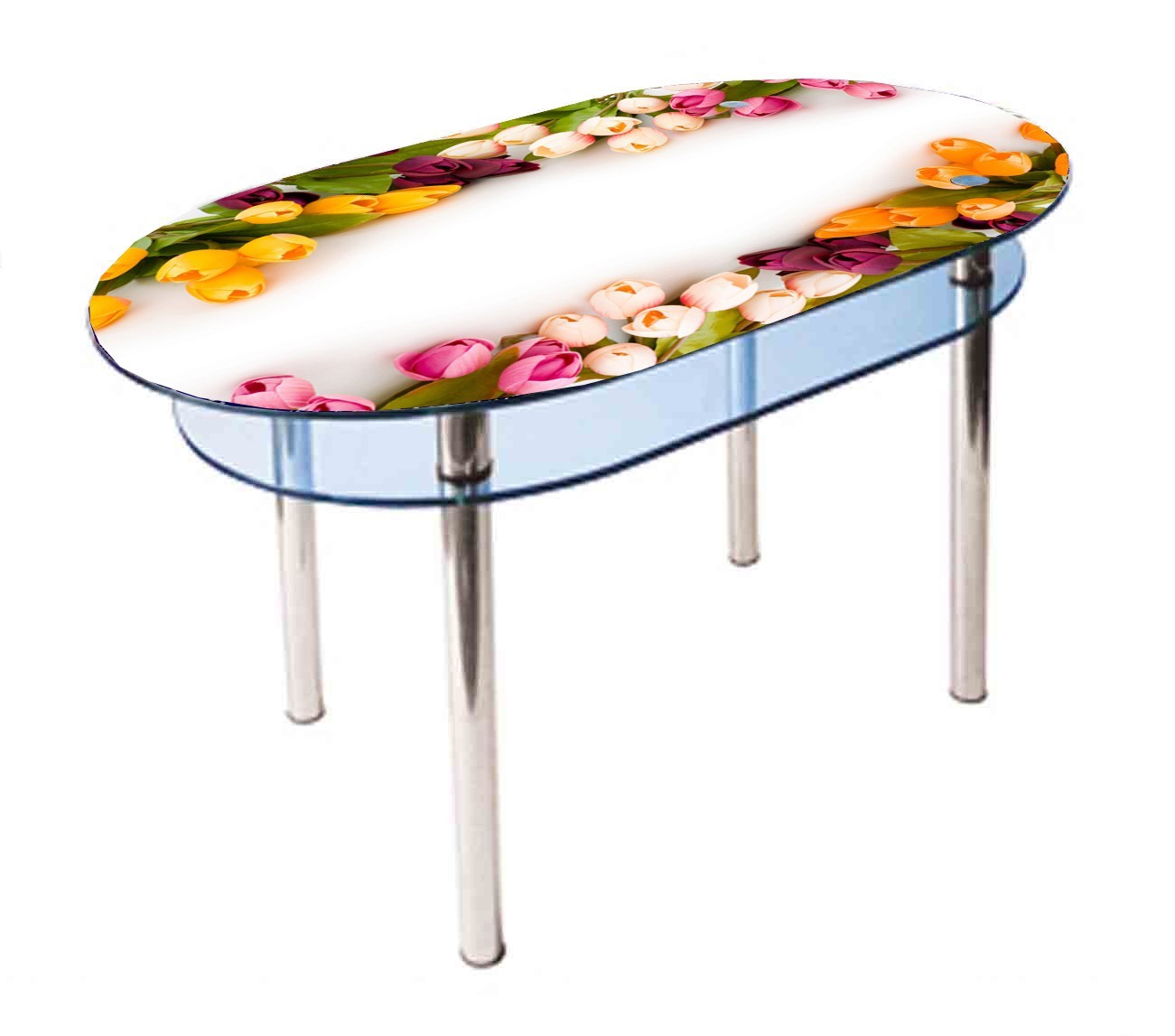 

Обеденный стеклянный стол Glass Antonik КС-6 белый с фотопечатью "Тюльпаны" (1100х700х750 мм)