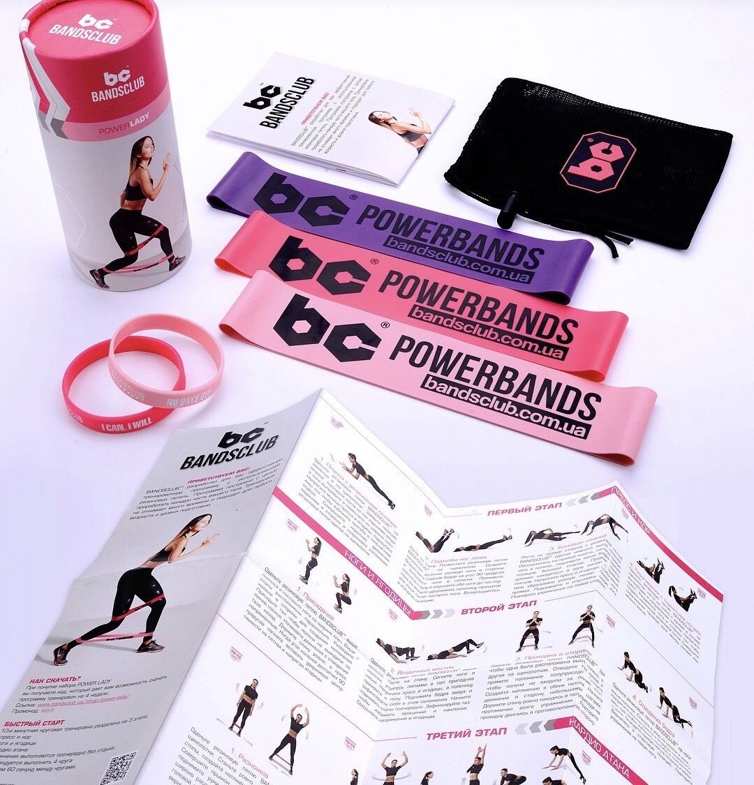 

Набор резинок для фитнеса и спорта Bandsclub Power Lady 3шт + программа тренировок на 4 недели (домашний тренажер)