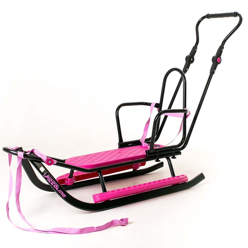 

Санки Adbor Piccolino Black Edition PINK з ручкою-штовхачем і підніжками