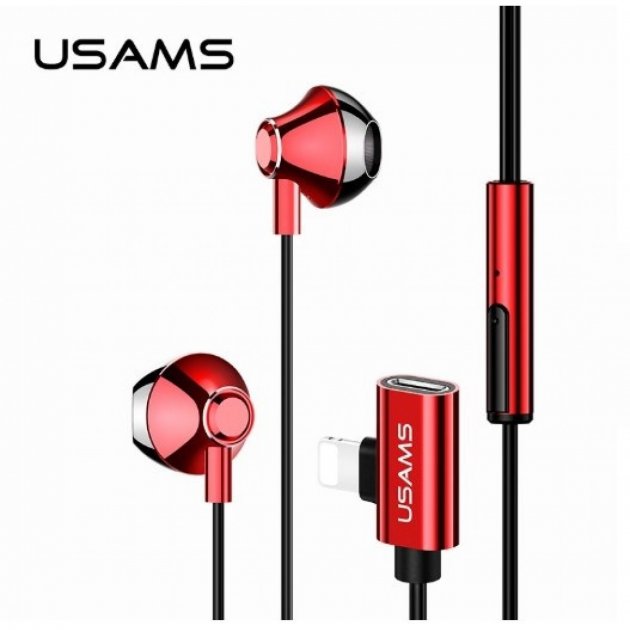 

Наушники с микрофоном USAMS Lightning Metal with Charging Port EP-32 red