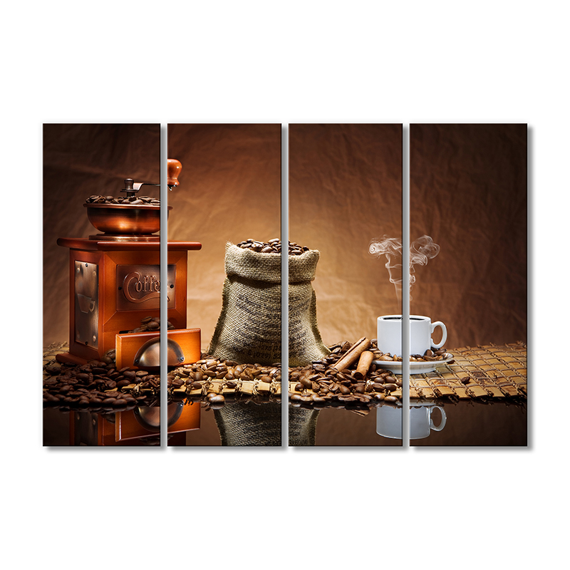 

Модульная картина Artel «Кофемолка мешок кофейных зерен чашка кофе» 4 модуля 80x120 см