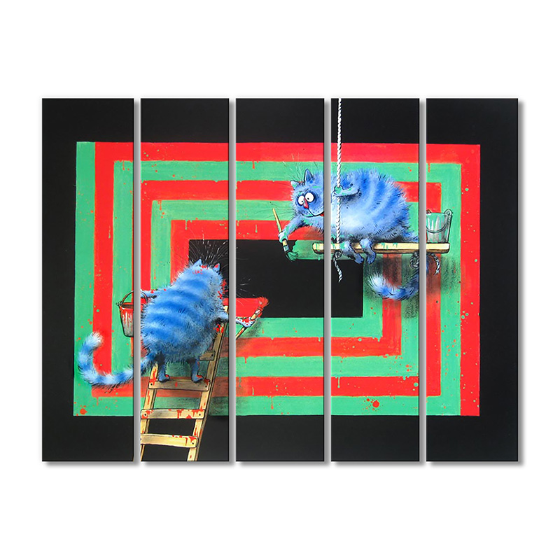 

Модульная картина Artel «Коты рисуют абстракцию» 5 модулей 70x105 см