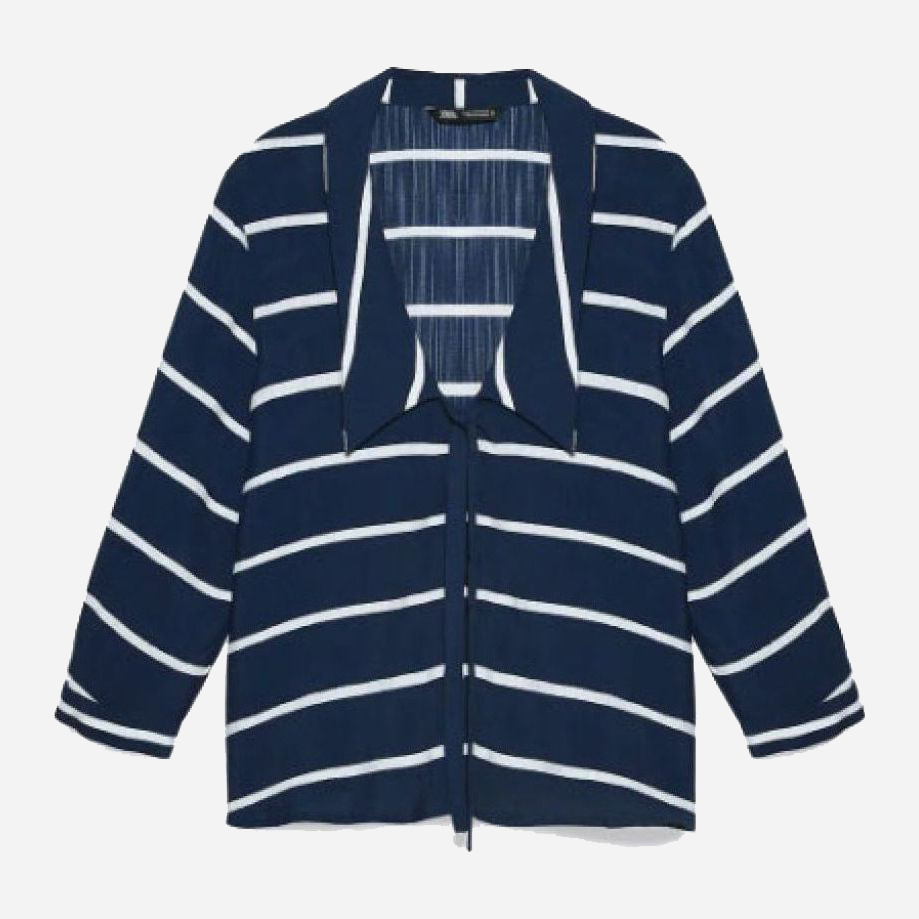 

Блузка Zara XAZ281795YDVF  Темно-синяя с белым, Блузка Zara XAZ281795YDVF M Темно-синяя с белым