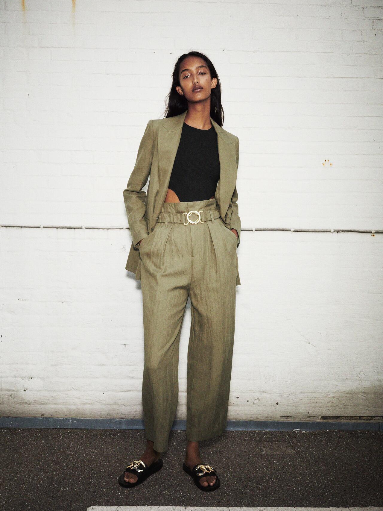 

Брюки Zara XAZ281920IYEL  Оливковые, Брюки Zara XAZ281920IYEL L Оливковые
