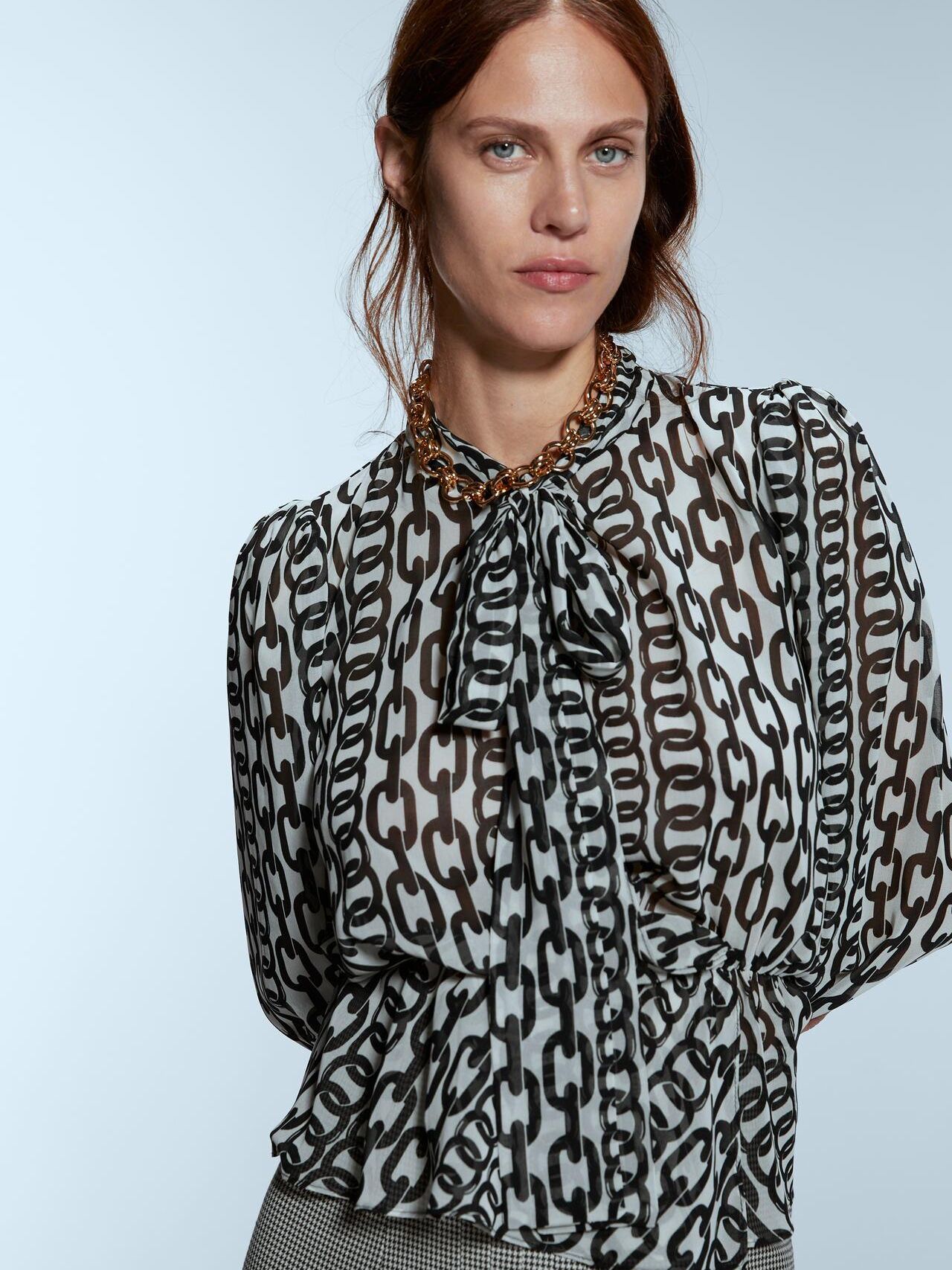 

Блузка Zara XAZ263855KYTX M Светло-серая с черным