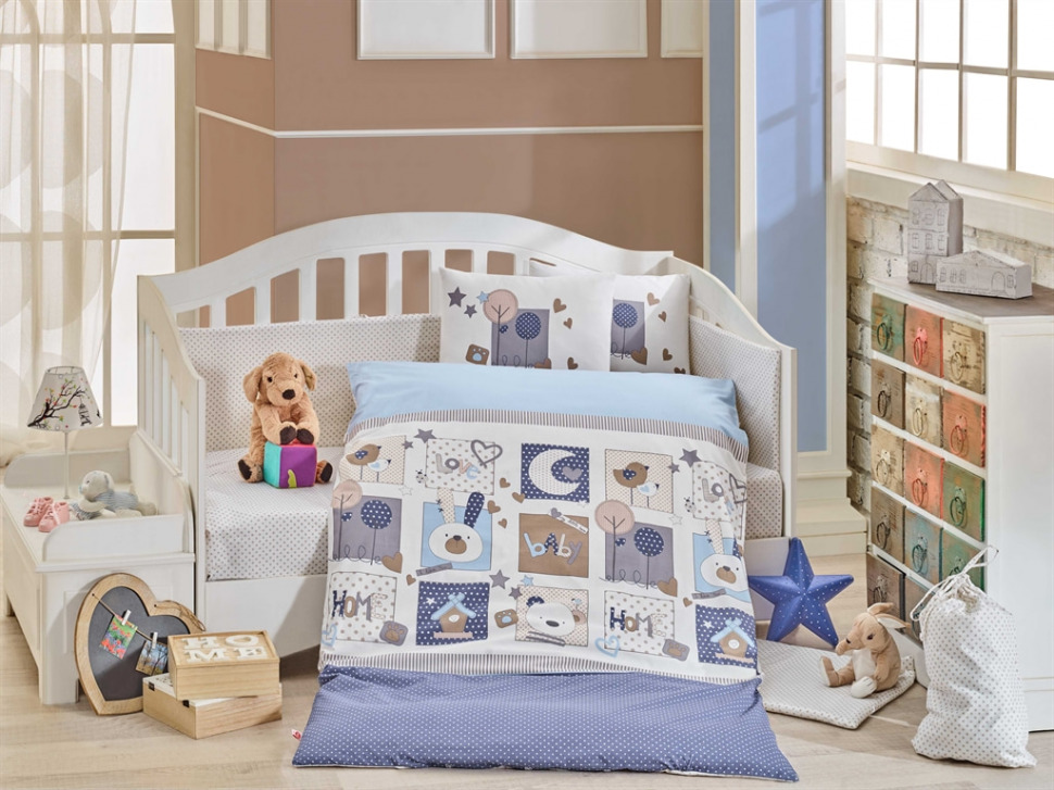 

Постельный комплект для детей Hobby Poplin Bebek Sweet Home голубой 100x150