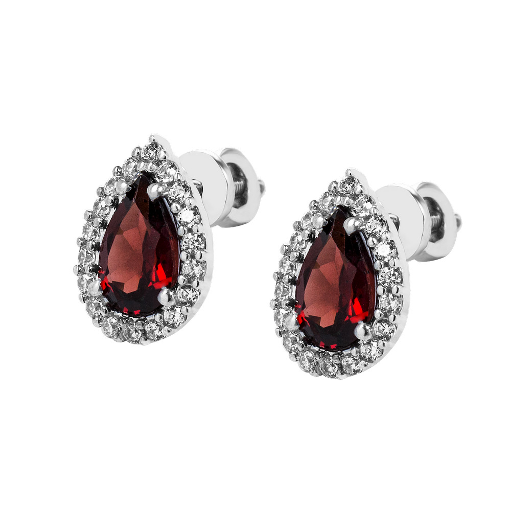 

Серебряные серьги с гранатом и куб. цирконием 011-4110 GS-4112 р-