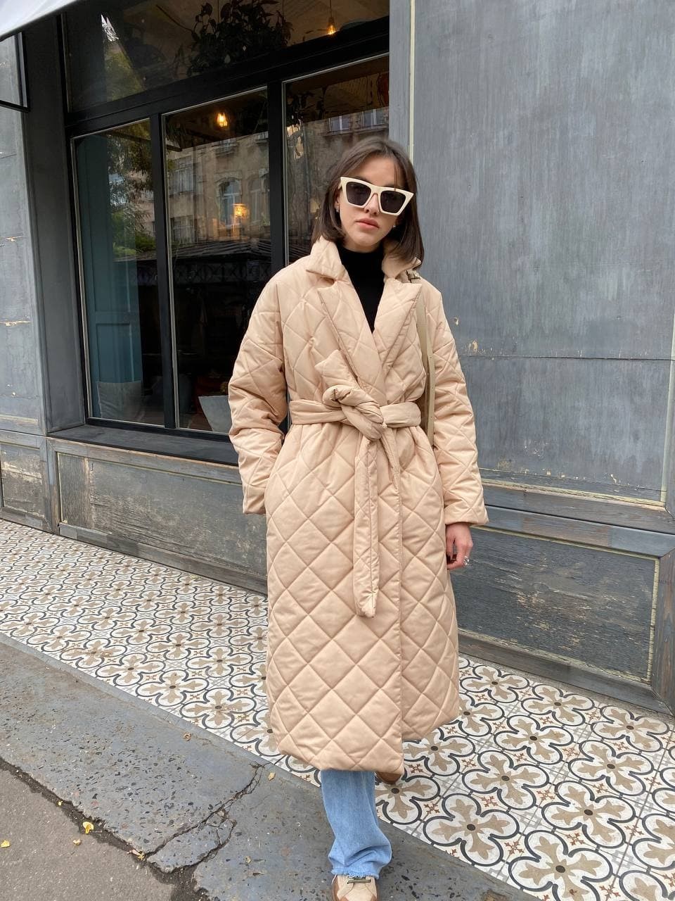 

стеганное пальто на запах 2581беж/2 Sofo Look р.48-52