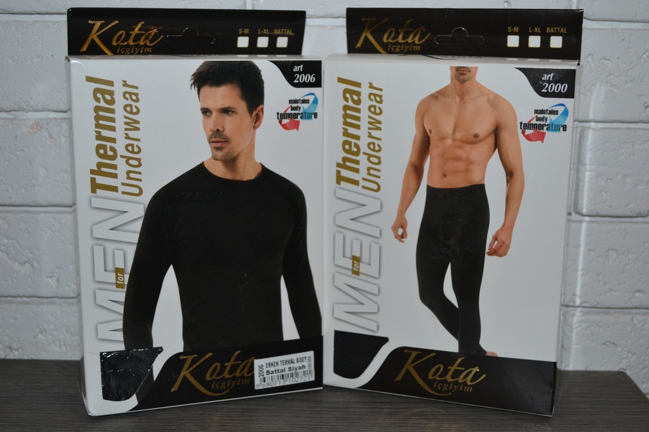 

Термобелье мужское Kota Кота Турция(кофта+штани) Размер L-XL Черный For Men Thermal Underwear