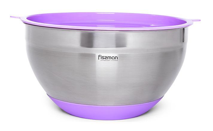 

Миска Fissman MIRABELLE 1.5л из нержавеющей стали с сиреневой пластиковой крышкой