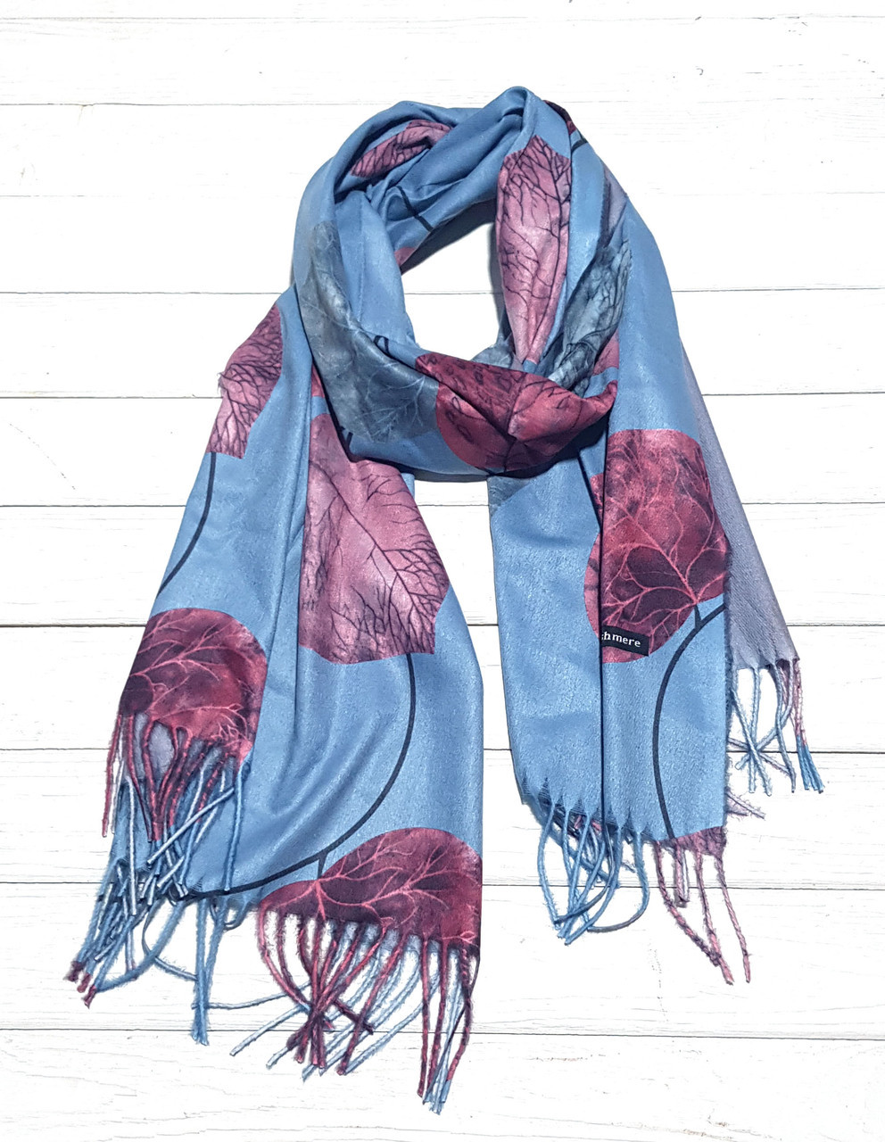 

Кашемировый шарф Листья Cashmere 180*60 см голубой