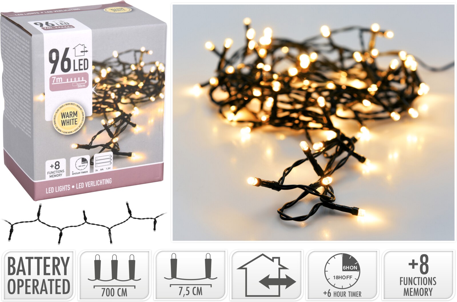 

Гирлянда Christmas Decoration на 96 светодиодных лампочек теплого белого цвета 7.5 м (AX8415220)