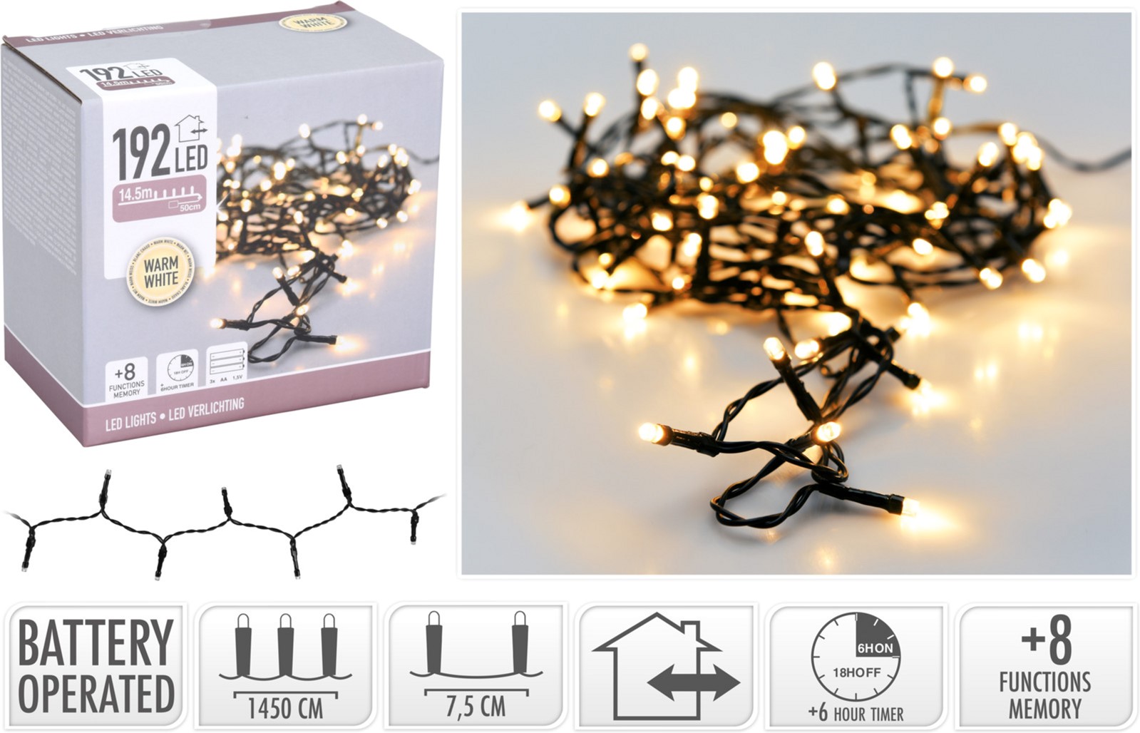 

Гирлянда Christmas Decoration на 192 светодиодных лампочек теплого белого цвета 15 м (AX8415230)