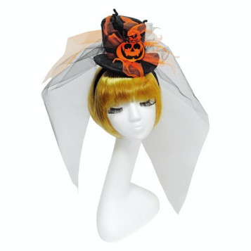 

Шляпка Цилиндрик с тыквой на обруче Halloween 15-612BLK-OR