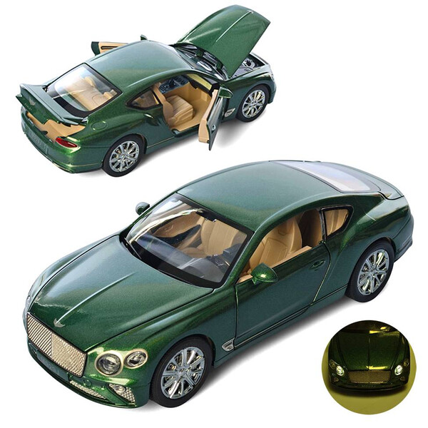 

Машинка коллекционная ТК Union Group Bentley Continental GT металлическая моделька игрушечная с подсветкой фар 1:24 Зеленый (4349589)