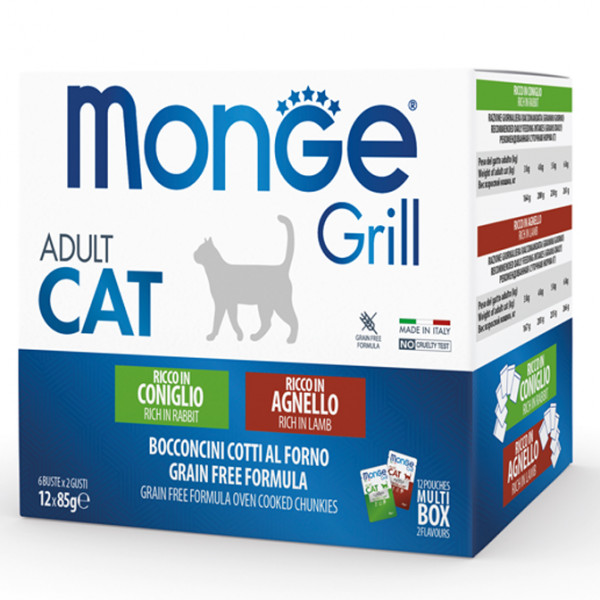 

MONGE CAT GRILL MIX паучи для кошек микс кролик/ягненок 12 шт по 85г (70017534)