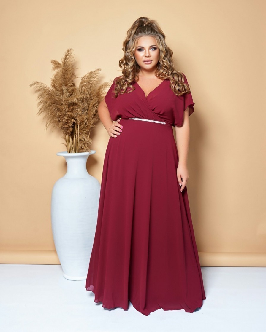

Вечернее шифоновое платье FashionYouWant XXXL/XXXXL бордовый 43372400