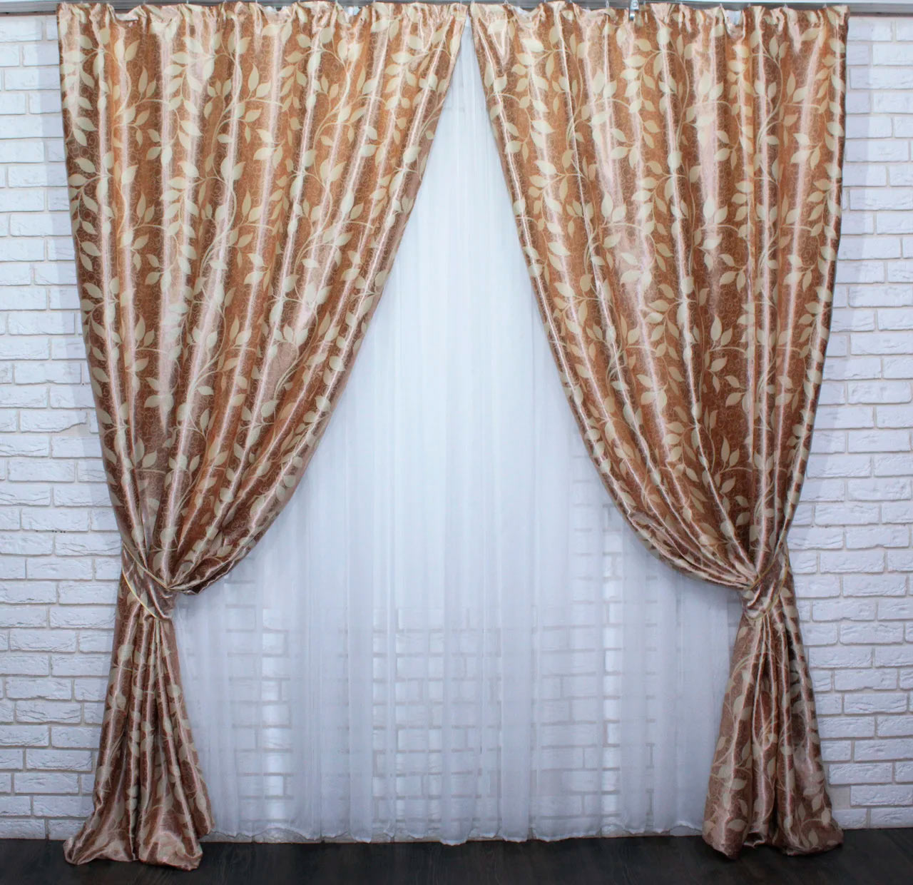 

Шторы VR-Textil блэкаут Листочки кофейные 2 шт 1,5 × 2,7 м (2142)