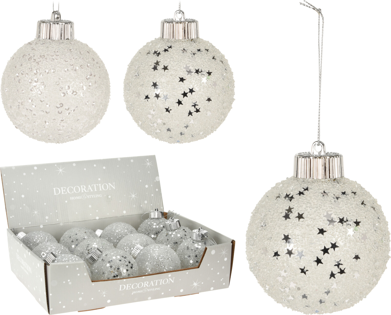

Набор елочных шаров Christmas Decoration 8 см 12 шт белые (ABJ432410)