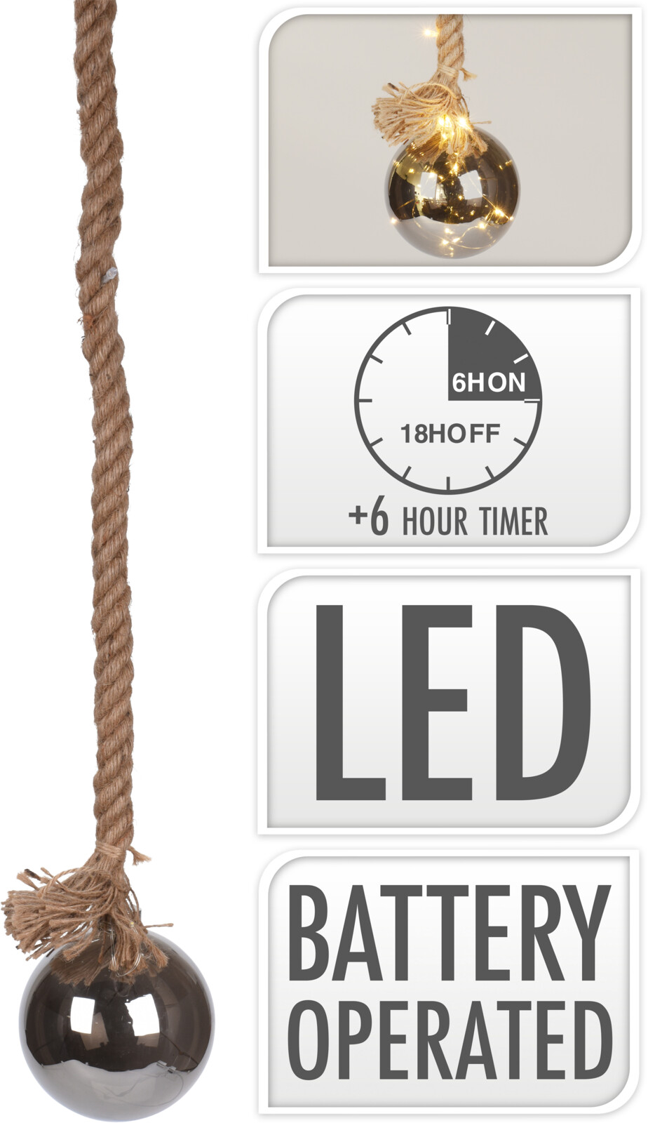 

Елочный шар Christmas Decoration 12 см с подсветкой дымчатый(ABR522500)