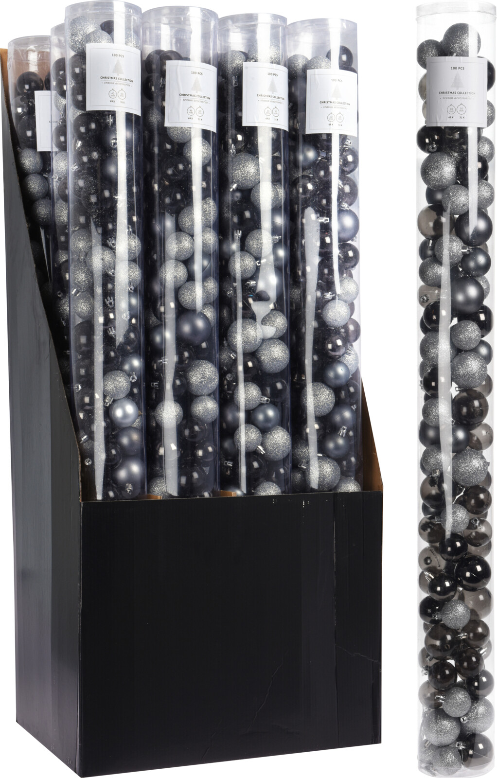 

Большой набор елочных шаров в тубусе Christmas Decoration 100 шт BLACK/SIL (ACS100670)