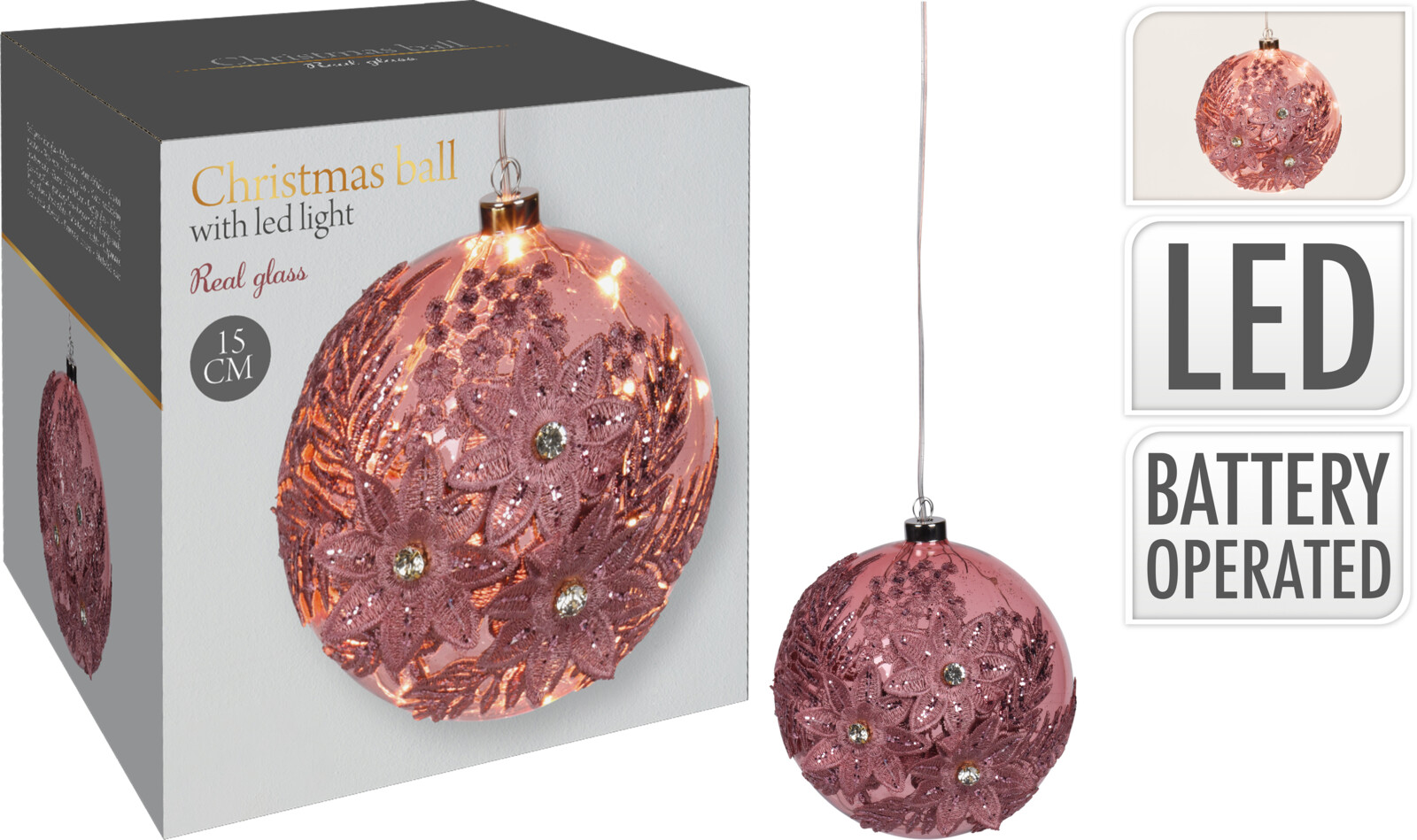 

Елочный шар Christmas Decoration 15 см с подсветкой розовый (ACT504630)
