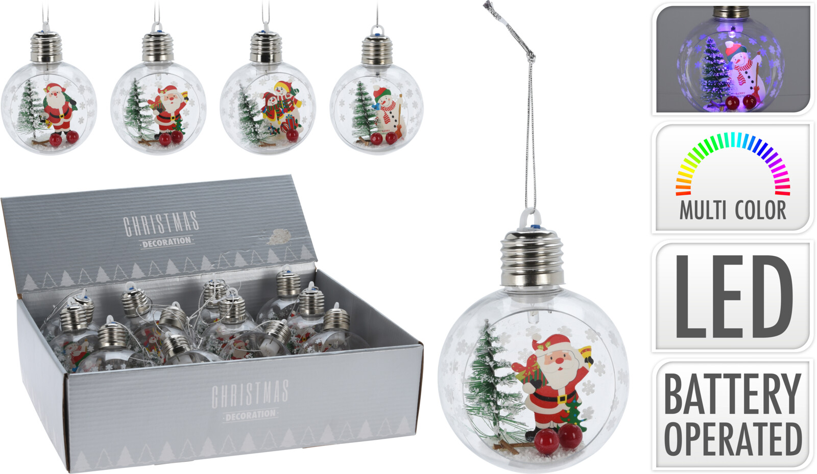 

Набор елочных шаров Christmas Decoration 8 см 12 шт с подсветкой (CAA130540)