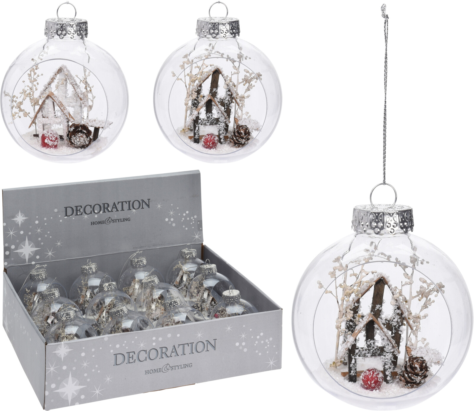 

Набор елочных шаров Home & Styling Collection 8 см 12 шт с домиком (CAA115130)