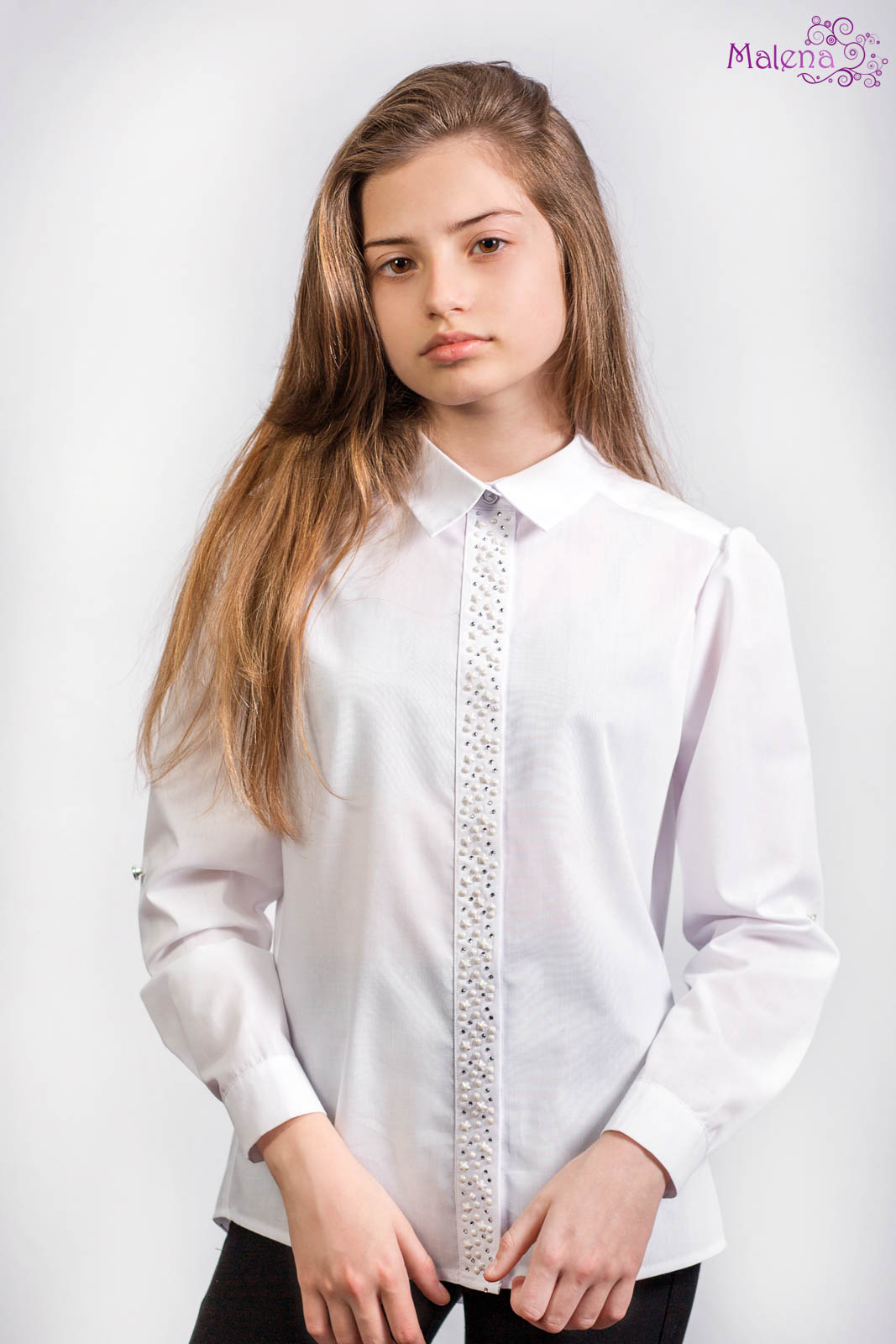 

Школьная рубашка со стразами 7230 Malena 158 Белый 27073