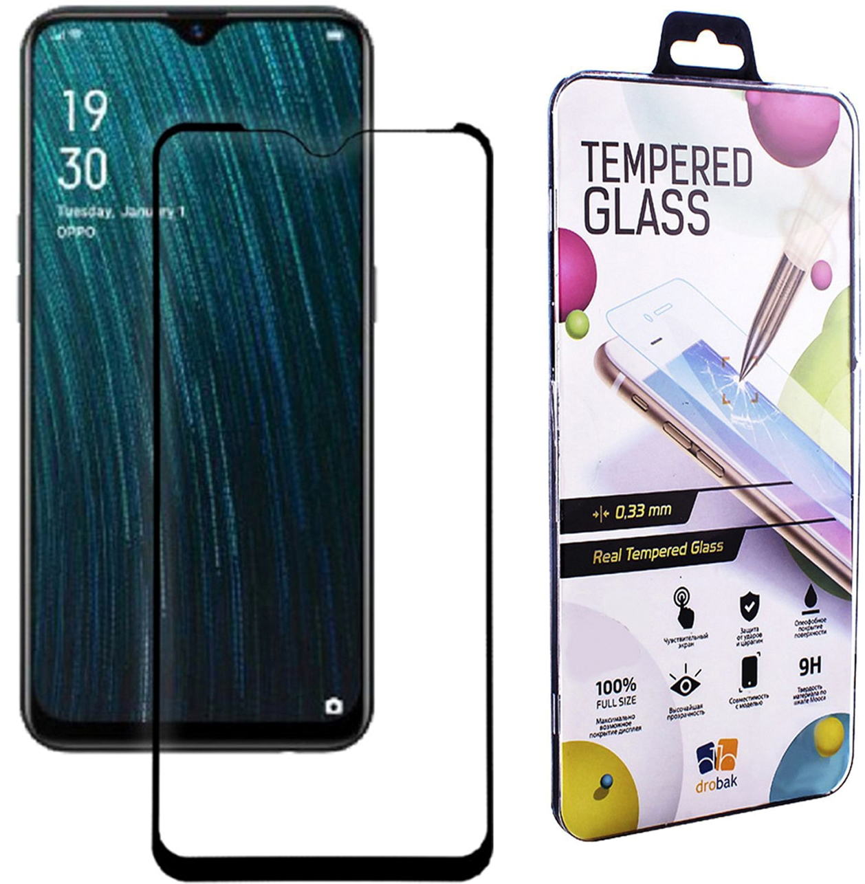 

Защитное стекло Drobak для OPPO A5 2020 Black